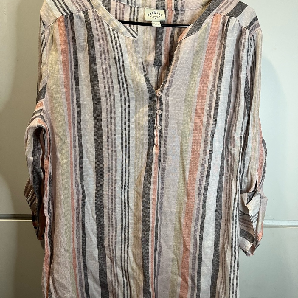 St. John’s Bay Striped Roll-Sleeve Tunic - Pink, Gray, Cream